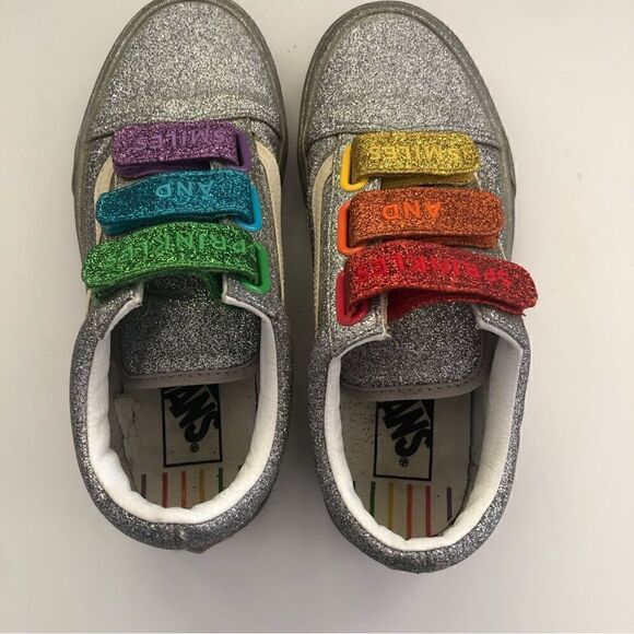 Vans *Flour Shop* rainbow glitter pride Velcro strap sneaker skate shoes - Picture 4 of 9